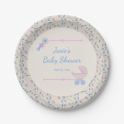 ベビーのグレースブルーとピンク ペーパープレート (正面)