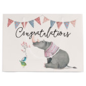 ベビーのサイ及び小鳥の色彩の鮮やかな女の子のベビー ラージペーパーバッグ (正面)