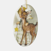ベビーのシカとのヴィンテージのクリスマスの天使 セラミックオーナメント (右)