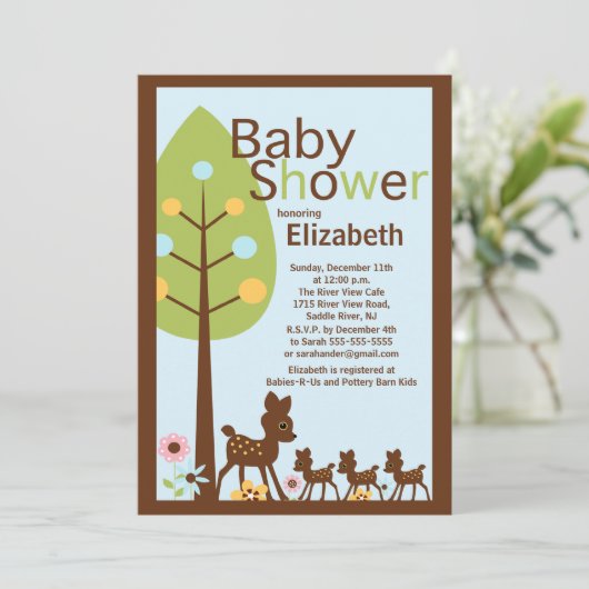 ベビーのシカの三重項の多数のベビーシャワーの招待状 招待状 (スタンド正面)