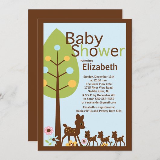 ベビーのシカの三重項の多数のベビーシャワーの招待状 招待状 (正面/裏面)