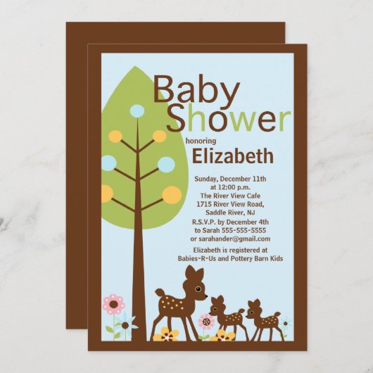 ベビーのシカは多数のベビーシャワーの招待状を結び付けます 招待状 (正面/裏面)