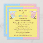 ベビーのジェンダーリビールかわいいベビー&バニーズ 招待状 (正面/裏面)