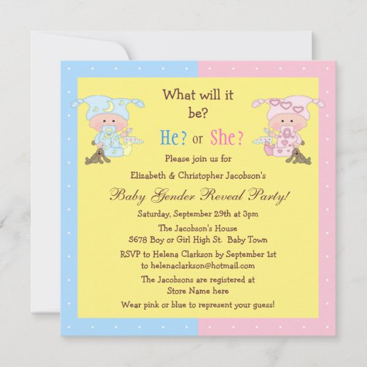 ベビーのジェンダーリビールかわいいベビー&バニーズ 招待状 (正面)