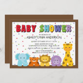 ベビーのジャングル動物のベビーシャワーの招待状 招待状 (正面/裏面)