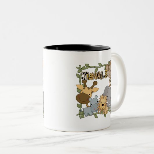 ベビーのジャングル動物のTシャツおよびギフト ツートーンマグカップ (正面右)