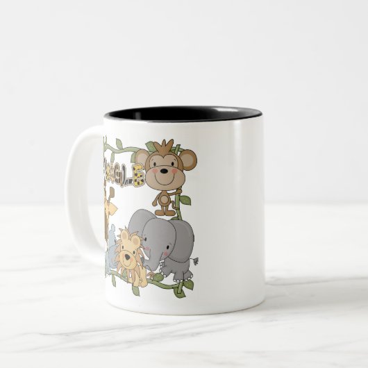 ベビーのジャングル動物のTシャツおよびギフト ツートーンマグカップ (正面左)