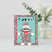 ベビーのソックス猿はメッセージカードの発表感謝していしています サンキューカード (スタンド正面)