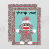 ベビーのソックス猿はメッセージカードの発表感謝していしています サンキューカード (正面/裏面)