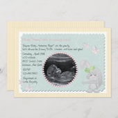 ベビーのバニーのピンクの写真のベビーシャワーの招待状 招待状 (正面/裏面)