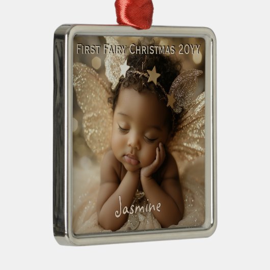 ベビーのパーソナライズされたかわいい初めてのクリスマス妖精 メタルオーナメント (右)