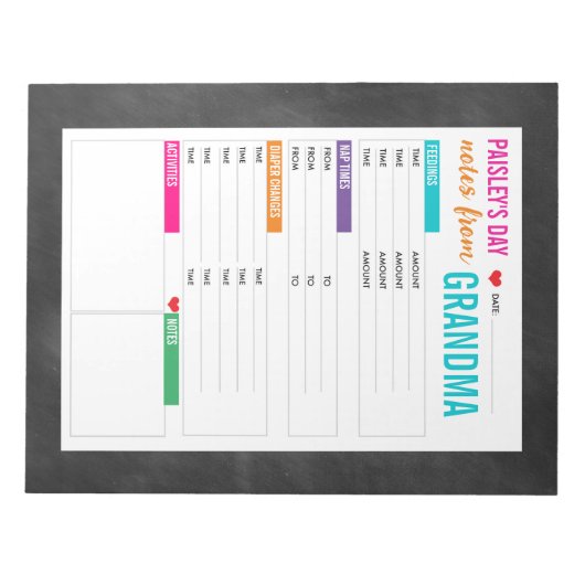 ベビーのパーソナライズされたデイシッターのメモ ノートパッド (正面)