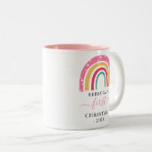 ベビーのパーソナライズされた初めてのクリスマスかわいいレインボー ツートーンマグカップ (正面右)