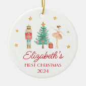 ベビーのパーソナライズされた初めてのクリスマスくるみ割り セラミックオーナメント (正面)