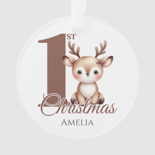 ベビーのパーソナライズされた初めてのクリスマストナカイ オーナメント (正面)