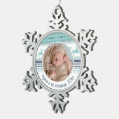 ベビーのパーソナライズされた初めてのクリスマスブルートナカイ スノーフレークピューターオーナメント (右)