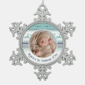 ベビーのパーソナライズされた初めてのクリスマスブルートナカイ スノーフレークピューターオーナメント (正面)