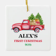 ベビーのパーソナライズされた初めてのクリスマスレッドトラッククリスマス
