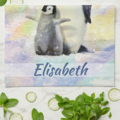 ベビーのヒック水彩付きエンペペンギン キッチンタオル (折り畳み)