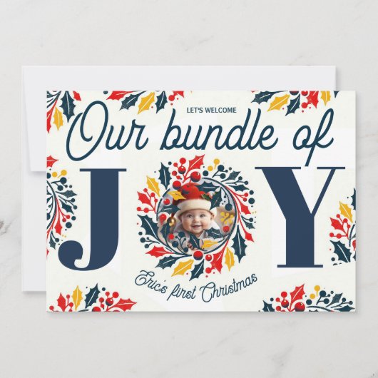 ベビーのファーストクリスマス　トリカラー JOY リース シーズンカード (正面)