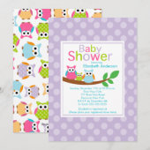 ベビーのフクロウのベビーシャワーを持つお母さん及びパパのフクロウ 招待状 (正面/裏面)