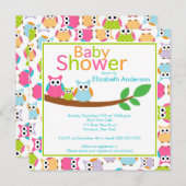 ベビーのフクロウのベビーシャワーを持つお母さん及びパパのフクロウ 招待状 (正面/裏面)