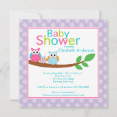 ベビーのフクロウの女の子のベビーシャワーを持つお母さん及びパパのフクロウ 招待状 (正面)