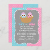 ベビーのフクロウの性はパーティーの水玉模様を明らかにします 招待状 (正面/裏面)