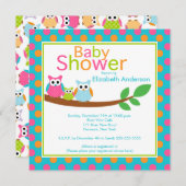 ベビーのフクロウの男の子のベビーシャワーを持つお母さん及びパパのフクロウ 招待状 (正面/裏面)