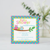 ベビーのフクロウの男の子のベビーシャワーを持つお母さん及びパパのフクロウ 招待状 (スタンド正面)