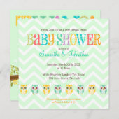 ベビーのフクロウは結び付けます-性は明らかにしましたり/未知のシャワー 招待状 (正面/裏面)