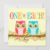ベビーのフクロウ-それぞれの1! 双生児のシャワーの招待状 招待状 (裏面)