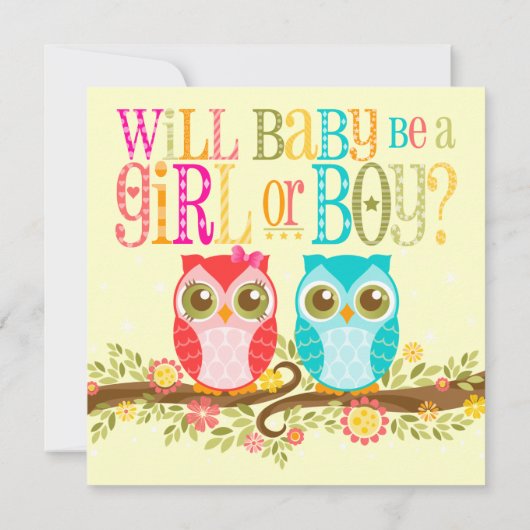 ベビーのフクロウ-性はベビーシャワーの招待状を明らかにします 招待状 (裏面)