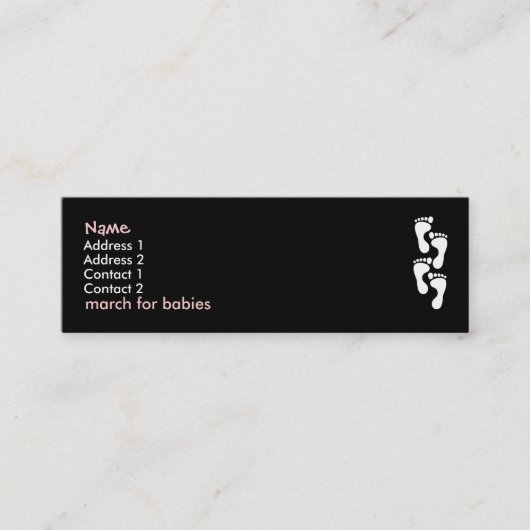 ベビーのプロフィールカードピンクか女の子のために行進して下さい スキニー名刺 (正面)