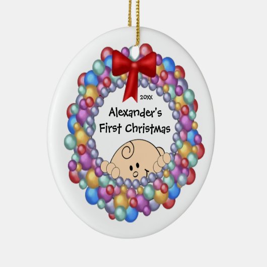 ベビーのベビーの初めてのクリスマスのオーナメントをかいま見ること セラミックオーナメント (右)