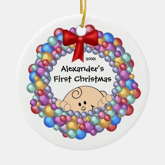 ベビーのベビーの初めてのクリスマスのオーナメントをかいま見ること セラミックオーナメント (正面)