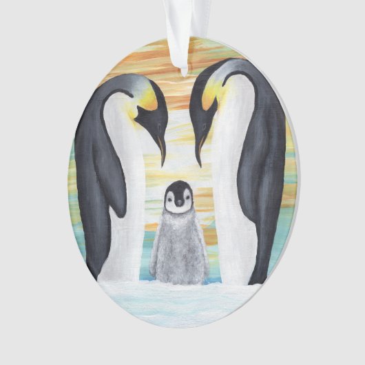 ベビーのペンギンが付いているペンギン家族 オーナメント (正面)