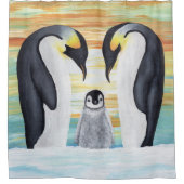 ベビーのペンギンが付いているペンギン家族 シャワーカーテン (正面)