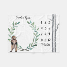 ベビーのマイル標石毛布くまのリースおよび樺の木