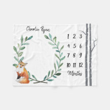 ベビーのマイル標石毛布のキツネのリースおよび樺の木