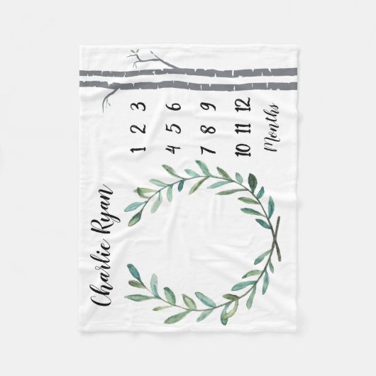 ベビーのマイル標石毛布のリースおよび樺の木 フリースブランケット (正面)