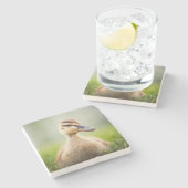 ベビーのマガモの素早く身をかがめること ストーンコースター (横)