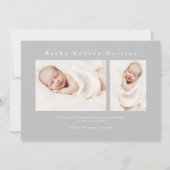ベビーのモダン写真名の誕生発表 招待状 (裏面)