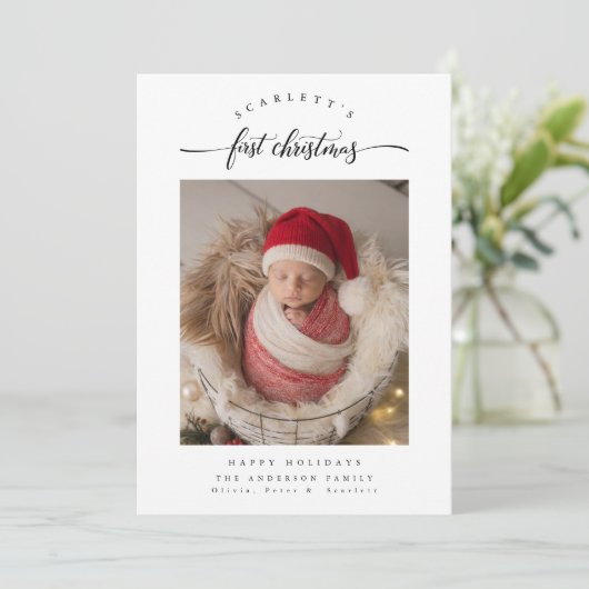 ベビーのモダン初めてのクリスマスかわいいオーバーレイ写真 シーズンカード (スタンド正面)