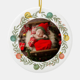 ベビーのモダン初めてのクリスマスフォトホリデー セラミックオーナメント