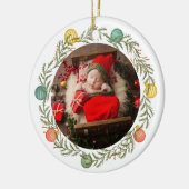 ベビーのモダン初めてのクリスマスフォトホリデー セラミックオーナメント (左)