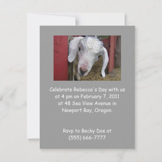 ベビーのヤギの誕生日のパーティの招待状 招待状 (裏面)