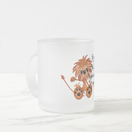 ベビーのライオンは私がTシャツおよびギフトをとどろくのを聞きます フロストグラスマグカップ (正面左)