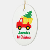 ベビーのレッドトラック名前をカスタムする上のクリスマスツリー セラミックオーナメント (左)