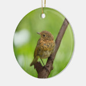 ベビーのロビンが枝に止まった セラミックオーナメント (左)